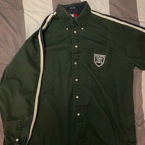 Green Vintage Tommy Hilfiger Patch Button Down Stripe Long Sleeve Men’s size L